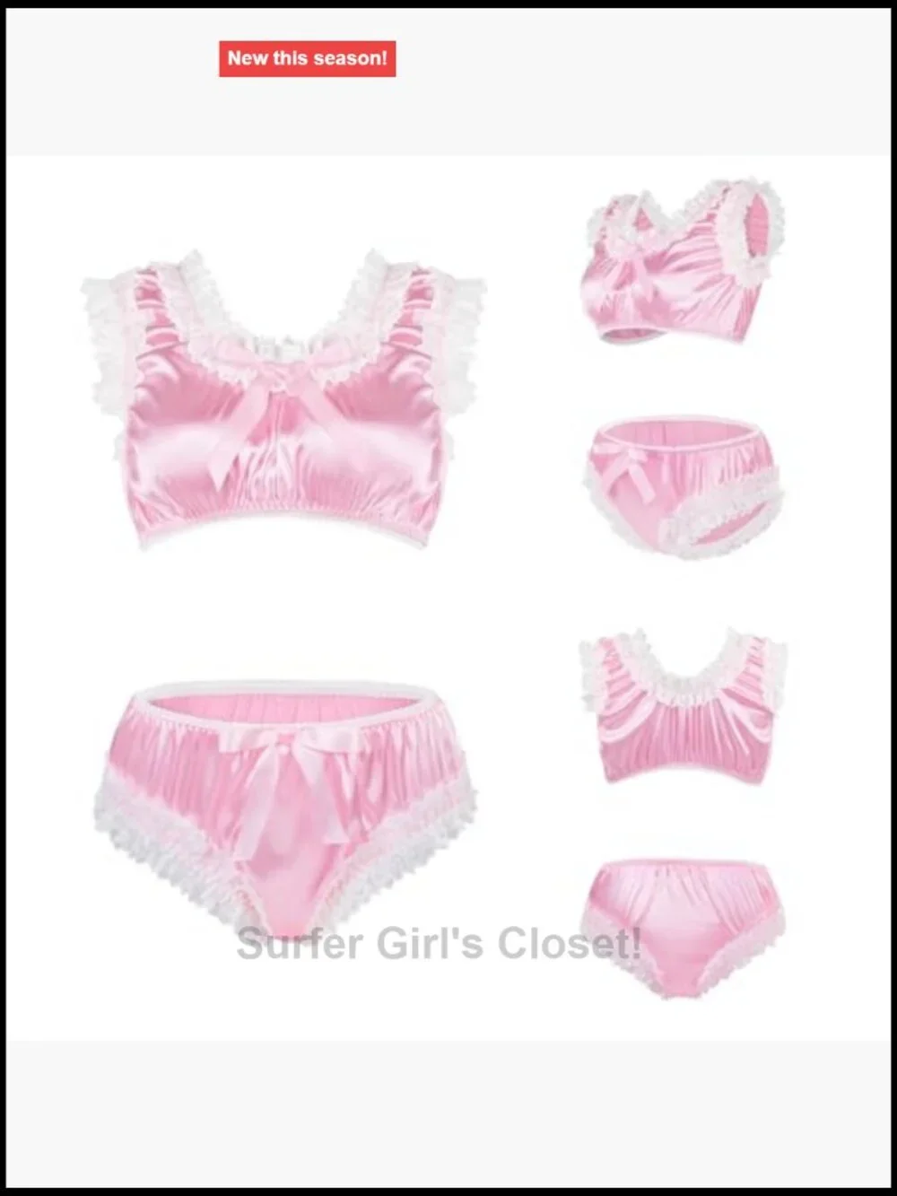 Satin Lacy Frill Ruffled Bralette Set with Lace Trim
